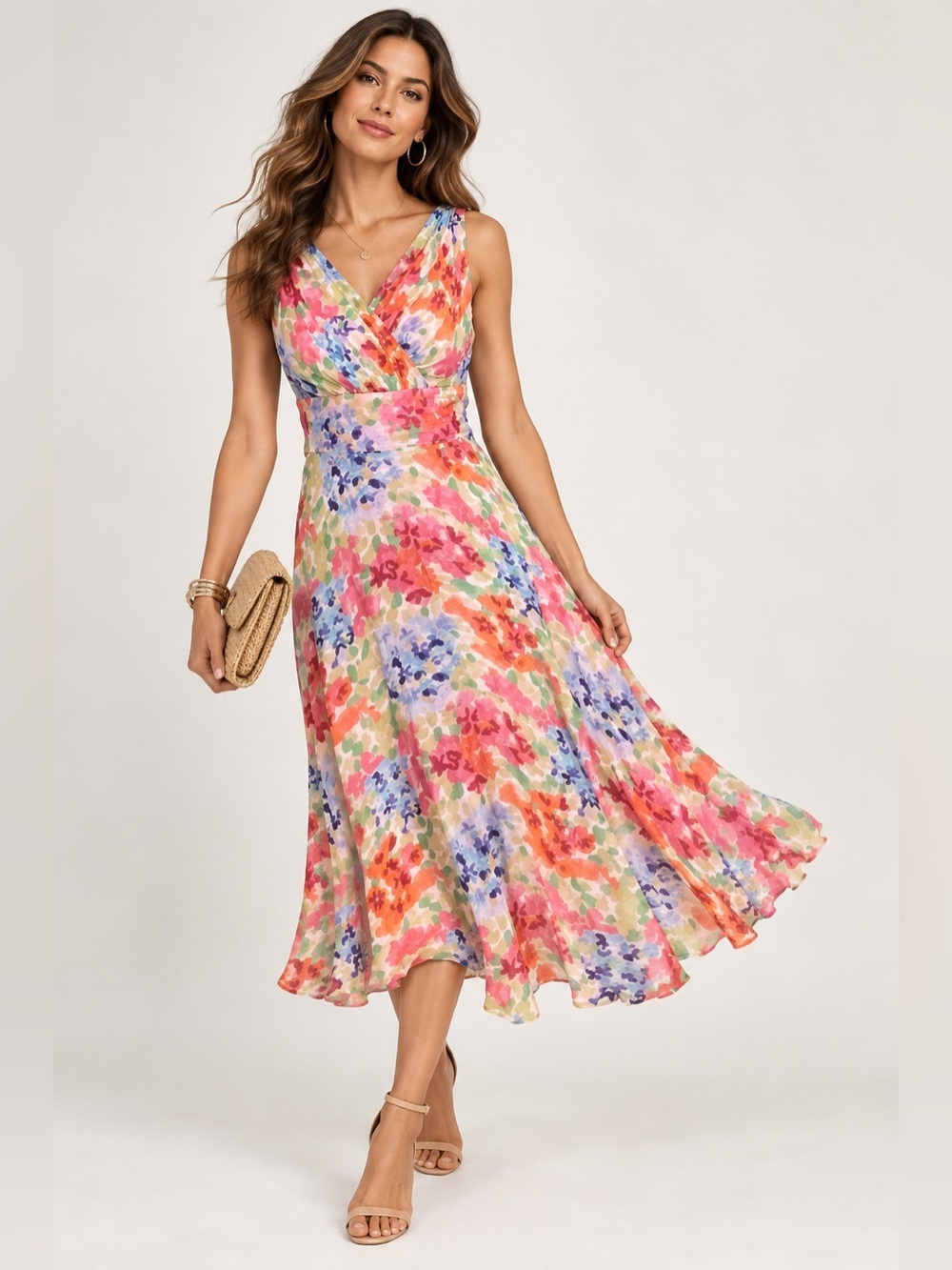 Talbots Silk Floral Sleeveless Midi Dress Pink Multicolor y2k Size 10